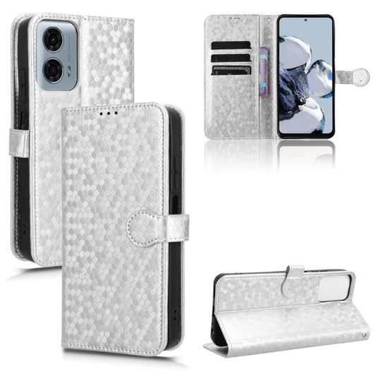 For Motorola Moto G Power 5G 2024 Honeycomb Dot Texture Leather Phone Case(Silver) by buy2fix