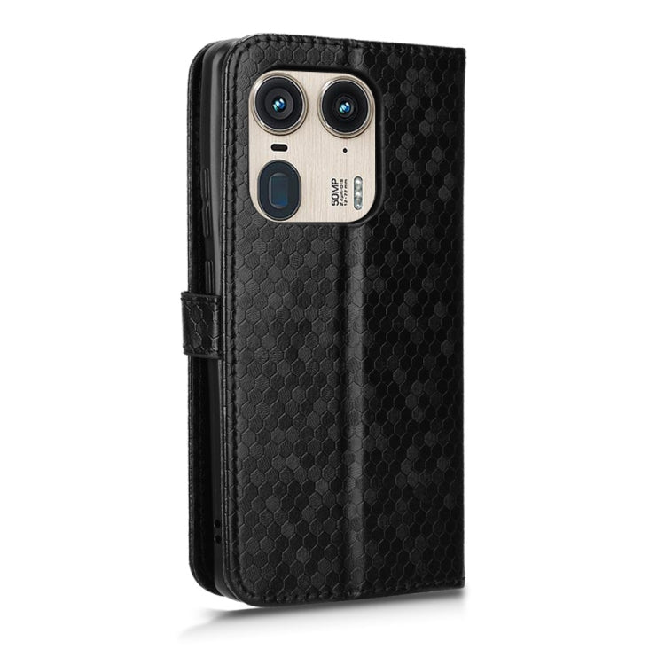 For Motorola Edge 50 Ultra Honeycomb Dot Texture Leather Phone Case(Black) by buy2fix