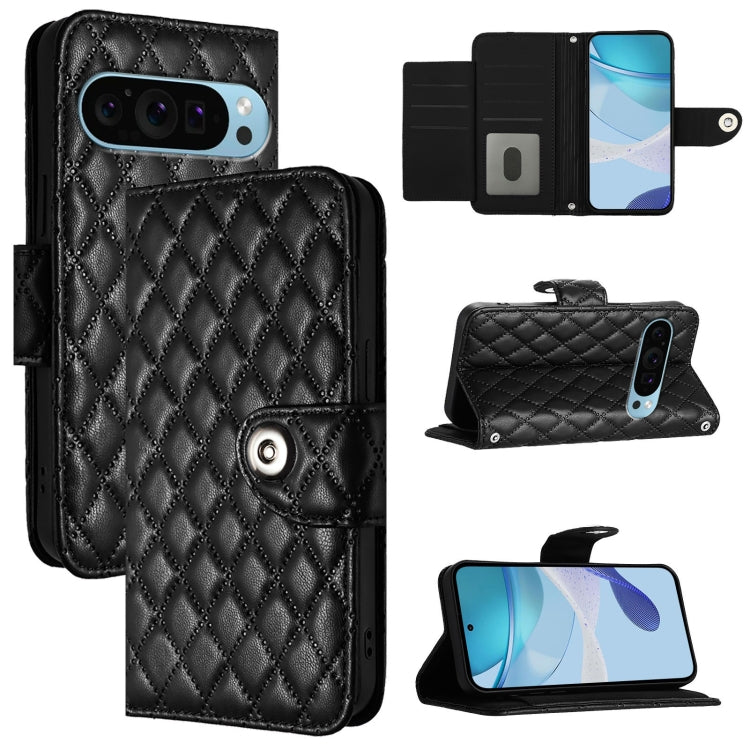 For Google Pixel 9 Pro XL Rhombic Texture Flip Leather Phone Case with Lanyard(Black) by buy2fix