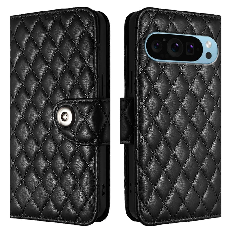 For Google Pixel 9 Pro XL Rhombic Texture Flip Leather Phone Case with Lanyard(Black) by buy2fix