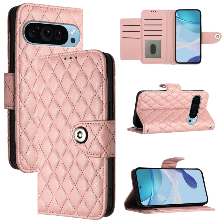 For Google Pixel 9 Pro XL Rhombic Texture Flip Leather Phone Case with Lanyard(Coral Pink) by buy2fix
