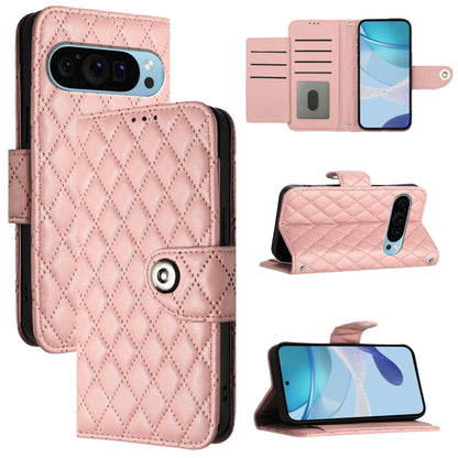 For Google Pixel 9 Pro XL Rhombic Texture Flip Leather Phone Case with Lanyard(Coral Pink) by buy2fix