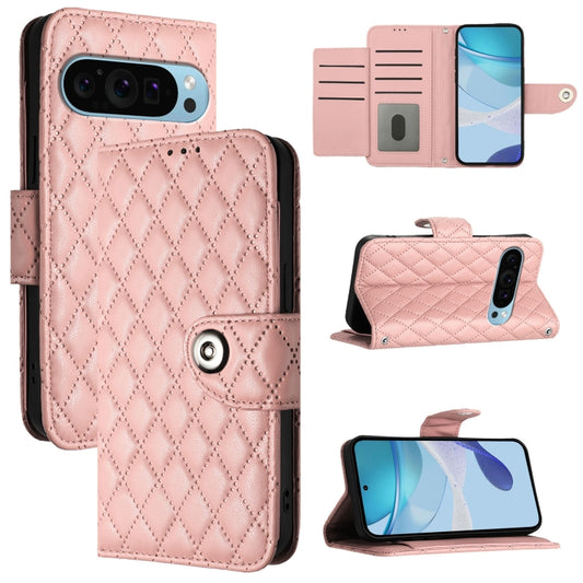 For Google Pixel 9 Pro XL Rhombic Texture Flip Leather Phone Case with Lanyard(Coral Pink) by buy2fix