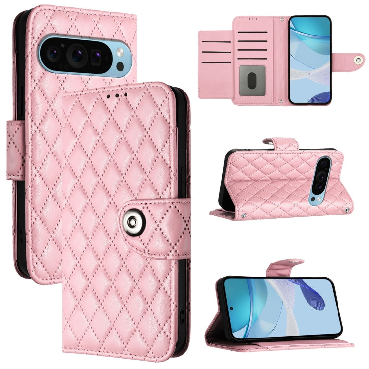 For Google Pixel 9 Pro XL Rhombic Texture Flip Leather Phone Case with Lanyard(Pink) by buy2fix