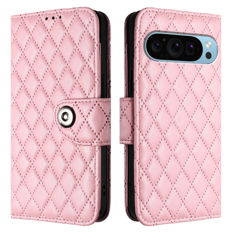 For Google Pixel 9 Pro XL Rhombic Texture Flip Leather Phone Case with Lanyard(Pink) by buy2fix