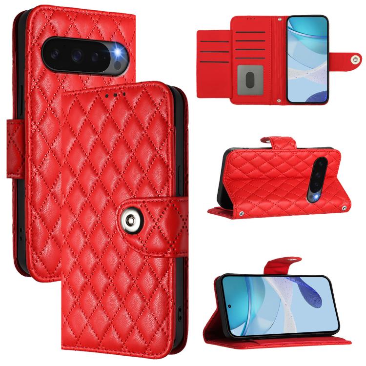For Google Pixel 10 Pro XL 5G Global Rhombic Texture Flip Leather Phone Case with Lanyard(Red) - Google Cases by buy2fix | Online Shopping UK | buy2fix