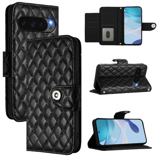 For Google Pixel 10 Pro XL 5G Global Rhombic Texture Flip Leather Phone Case with Lanyard(Black) - Google Cases by buy2fix | Online Shopping UK | buy2fix