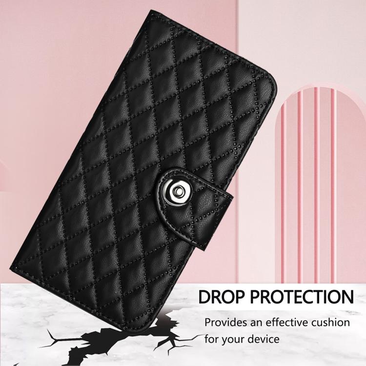 For Google Pixel 10 Pro XL 5G Global Rhombic Texture Flip Leather Phone Case with Lanyard(Black) - Google Cases by buy2fix | Online Shopping UK | buy2fix
