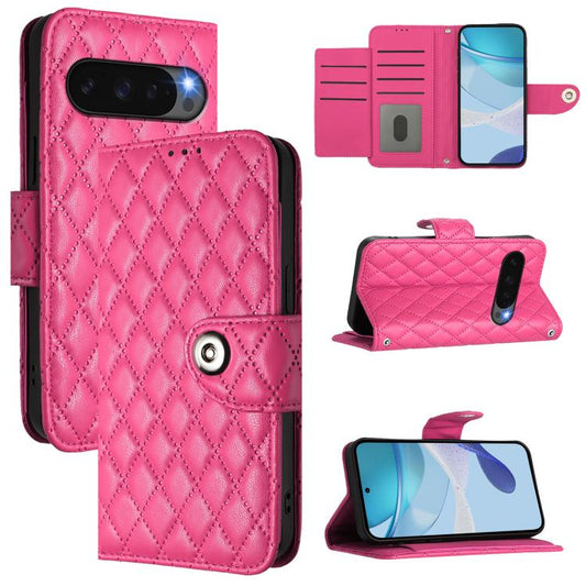 For Google Pixel 10 Pro XL 5G Global Rhombic Texture Flip Leather Phone Case with Lanyard(Rose Red) - Google Cases by buy2fix | Online Shopping UK | buy2fix