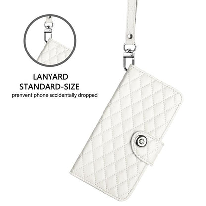 For Google Pixel 10 Pro XL 5G Global Rhombic Texture Flip Leather Phone Case with Lanyard(White) - Google Cases by buy2fix | Online Shopping UK | buy2fix