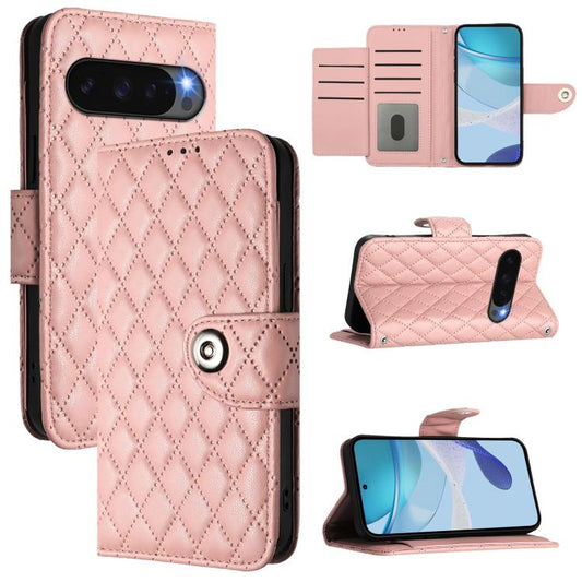 For Google Pixel 10 5G Global Rhombic Texture Flip Leather Phone Case with Lanyard(Coral Pink) - Google Cases by buy2fix | Online Shopping UK | buy2fix