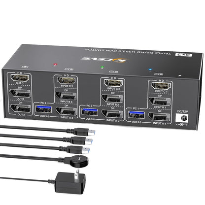 KC-KVM303DH 8K 60Hz USB3.0 DP+DP+HDMI Triple Monitors KVM Switch(US Plug) by buy2fix