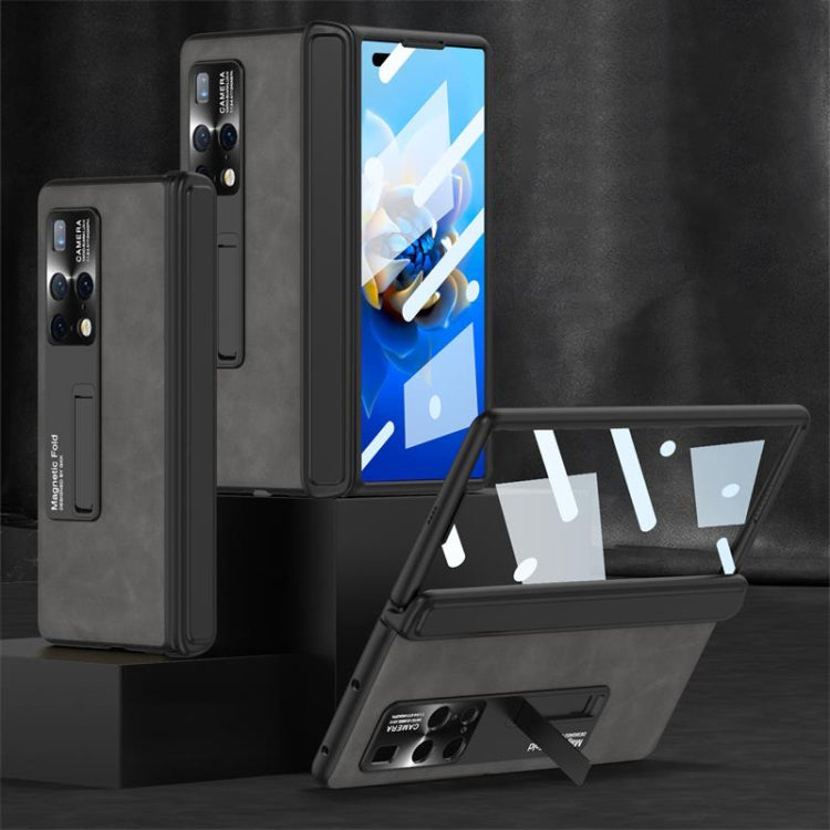 For Huawei Mate X2 GKK Integrated Frosted Leather HD Fold Hinge Phone Case with Holder(Grey) - Huawei Cases by GKK | Online Shopping UK | buy2fix