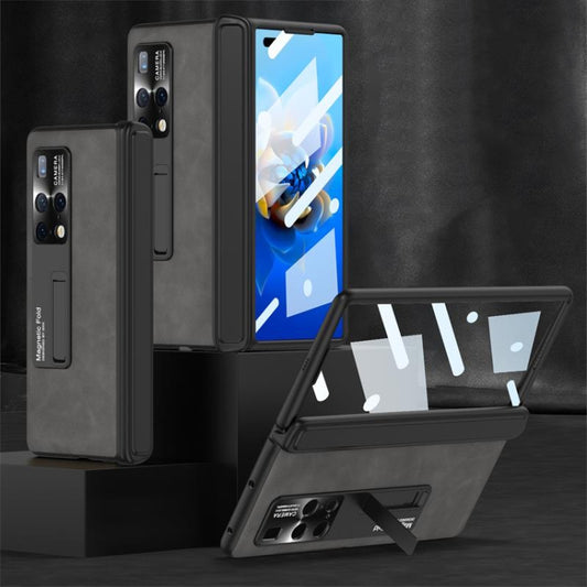For Huawei Mate X2 GKK Integrated Frosted Leather HD Fold Hinge Phone Case with Holder(Grey) - Huawei Cases by GKK | Online Shopping UK | buy2fix