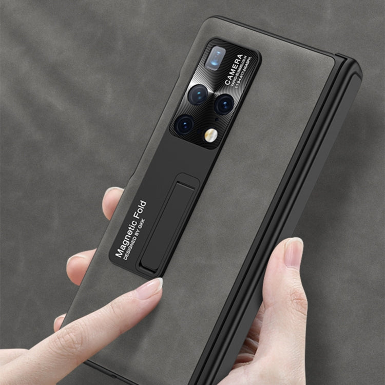 For Huawei Mate X2 GKK Integrated Frosted Leather HD Fold Hinge Phone Case with Holder(Grey) - Huawei Cases by GKK | Online Shopping UK | buy2fix