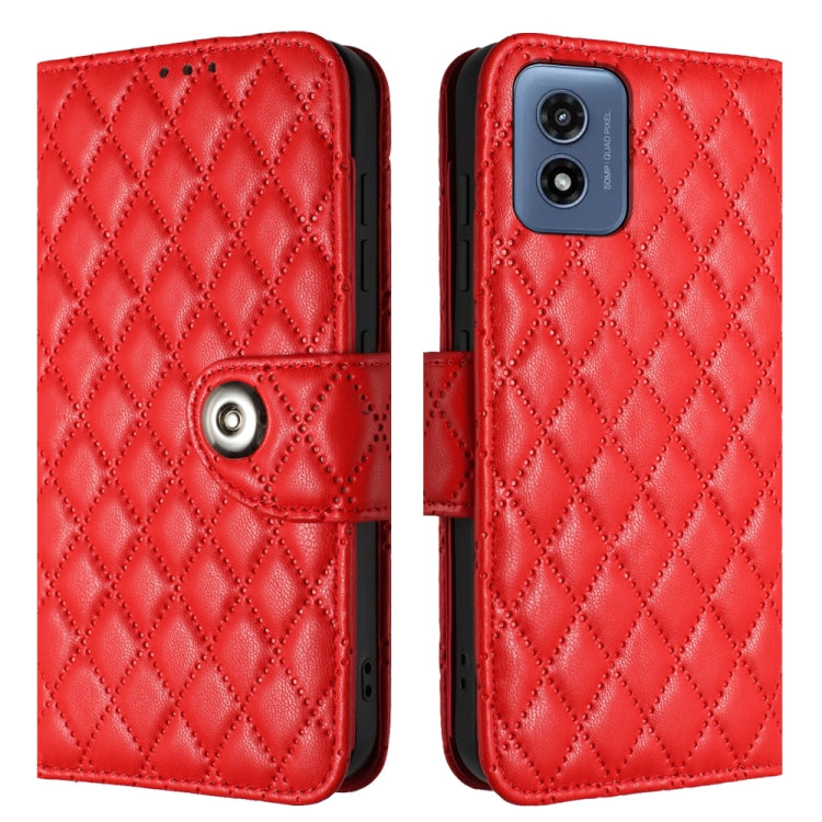 For Motorola Moto G Play 4G 2024 Rhombic Texture Flip Leather Phone Case with Lanyard(Red) by buy2fix