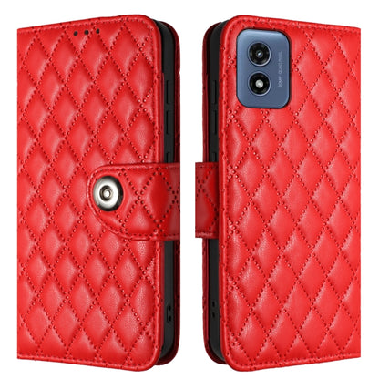 For Motorola Moto G Play 4G 2024 Rhombic Texture Flip Leather Phone Case with Lanyard(Red) by buy2fix