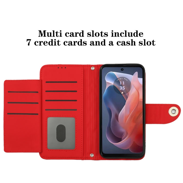 For Motorola Moto G Play 4G 2024 Rhombic Texture Flip Leather Phone Case with Lanyard(Red) by buy2fix