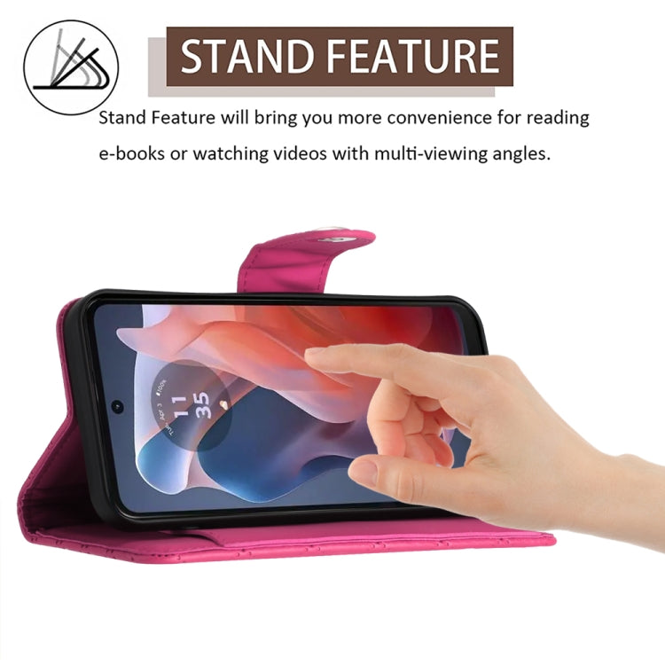 For Motorola Moto G Play 4G 2024 Rhombic Texture Flip Leather Phone Case with Lanyard(Rose Red) by buy2fix