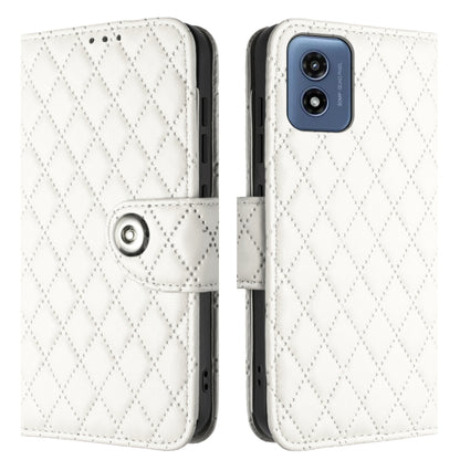 For Motorola Moto G Play 4G 2024 Rhombic Texture Flip Leather Phone Case with Lanyard(White) by buy2fix