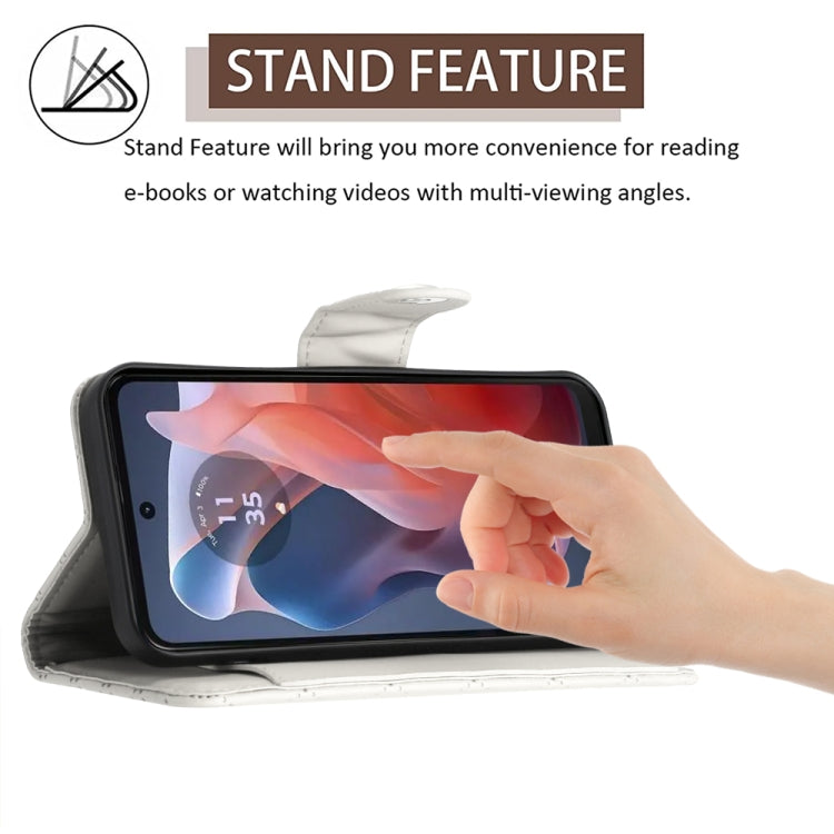 For Motorola Moto G Play 4G 2024 Rhombic Texture Flip Leather Phone Case with Lanyard(White) by buy2fix