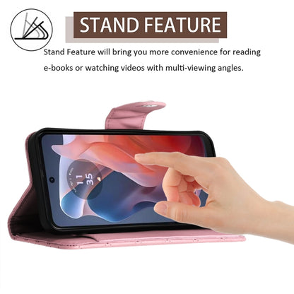 For Motorola Moto G Play 4G 2024 Rhombic Texture Flip Leather Phone Case with Lanyard(Pink) by buy2fix