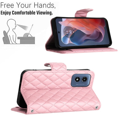 For Motorola Moto G Play 4G 2024 Rhombic Texture Flip Leather Phone Case with Lanyard(Pink) by buy2fix
