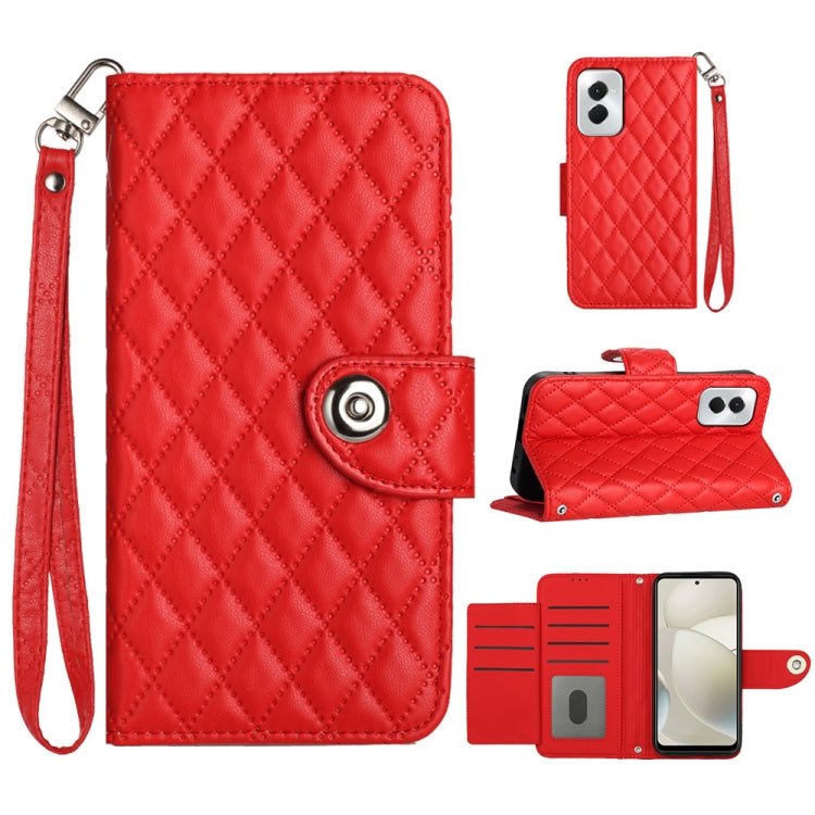 For Motorola Moto G Power 5G 2024 Rhombic Texture Flip Leather Phone Case with Lanyard(Red) by buy2fix