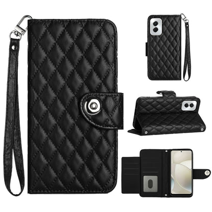For Motorola Moto G Power 5G 2024 Rhombic Texture Flip Leather Phone Case with Lanyard(Black) by buy2fix