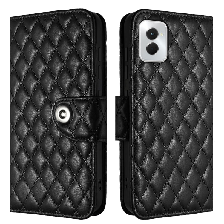 For Motorola Moto G Power 5G 2024 Rhombic Texture Flip Leather Phone Case with Lanyard(Black) by buy2fix