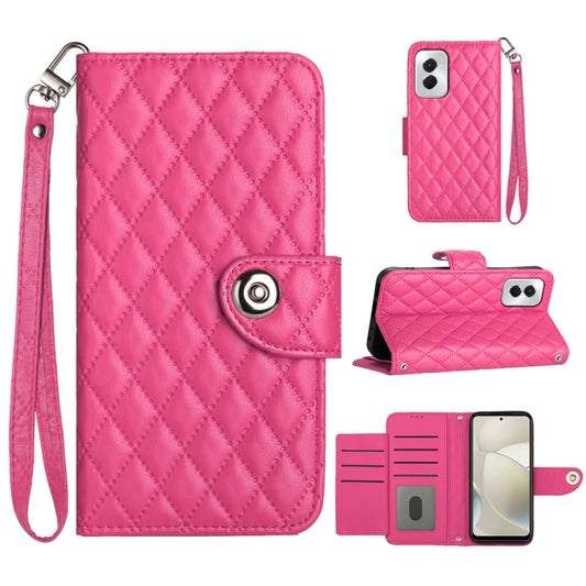 For Motorola Moto G Power 5G 2024 Rhombic Texture Flip Leather Phone Case with Lanyard(Rose Red) by buy2fix