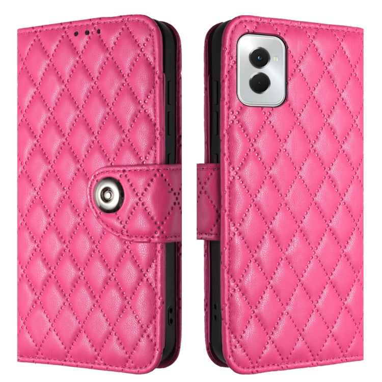 For Motorola Moto G Power 5G 2024 Rhombic Texture Flip Leather Phone Case with Lanyard(Rose Red) by buy2fix