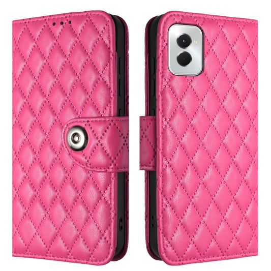For Motorola Moto G Power 5G 2024 Rhombic Texture Flip Leather Phone Case with Lanyard(Rose Red) by buy2fix