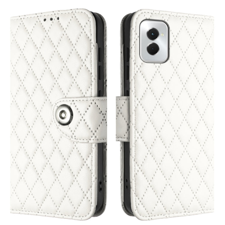 For Motorola Moto G Power 5G 2024 Rhombic Texture Flip Leather Phone Case with Lanyard(White) by buy2fix