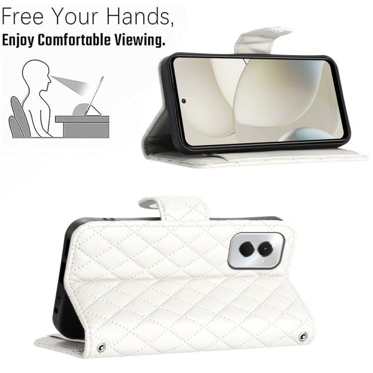For Motorola Moto G Power 5G 2024 Rhombic Texture Flip Leather Phone Case with Lanyard(White) by buy2fix