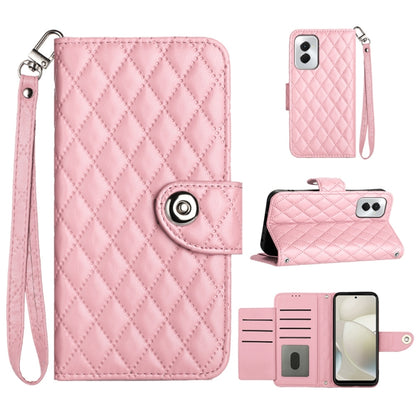 For Motorola Moto G Power 5G 2024 Rhombic Texture Flip Leather Phone Case with Lanyard(Pink) by buy2fix