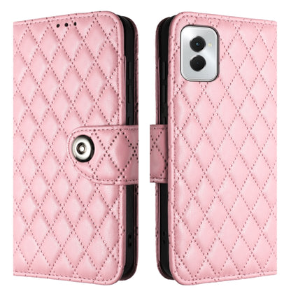 For Motorola Moto G Power 5G 2024 Rhombic Texture Flip Leather Phone Case with Lanyard(Pink) by buy2fix