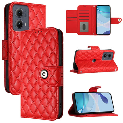 For Motorola Edge 2024 Rhombic Texture Flip Leather Phone Case with Lanyard(Red) by buy2fix