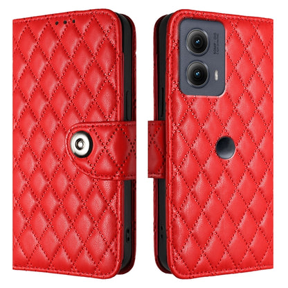 For Motorola Edge 2024 Rhombic Texture Flip Leather Phone Case with Lanyard(Red) by buy2fix