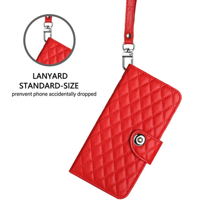 For Motorola Edge 2024 Rhombic Texture Flip Leather Phone Case with Lanyard(Red) by buy2fix