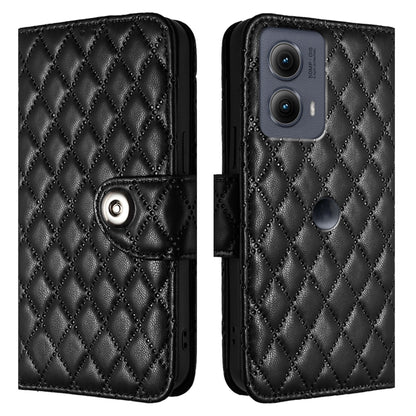 For Motorola Edge 2024 Rhombic Texture Flip Leather Phone Case with Lanyard(Black) by buy2fix