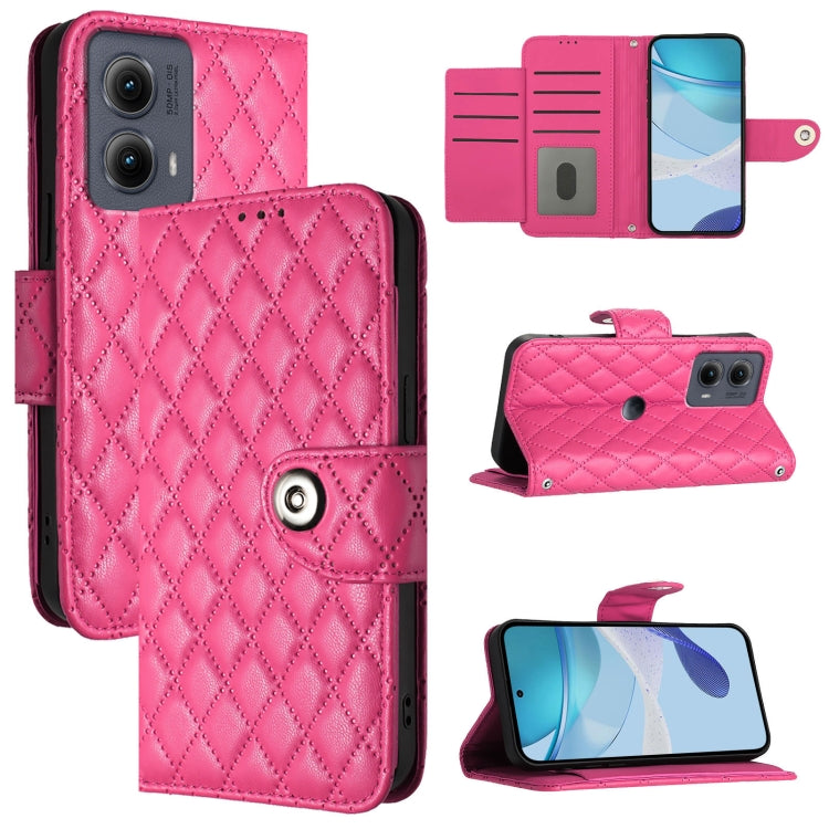 For Motorola Edge 2024 Rhombic Texture Flip Leather Phone Case with Lanyard(Rose Red) by buy2fix