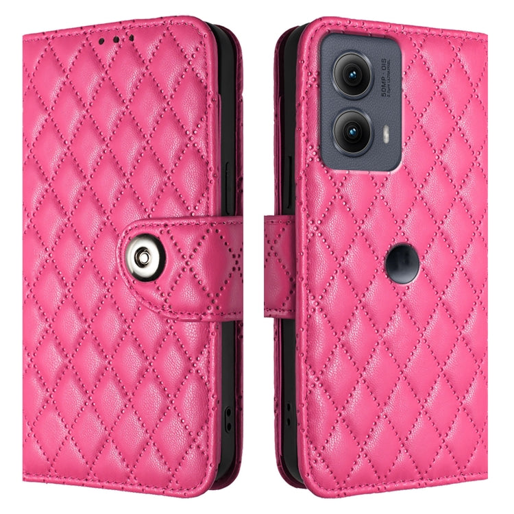 For Motorola Edge 2024 Rhombic Texture Flip Leather Phone Case with Lanyard(Rose Red) by buy2fix
