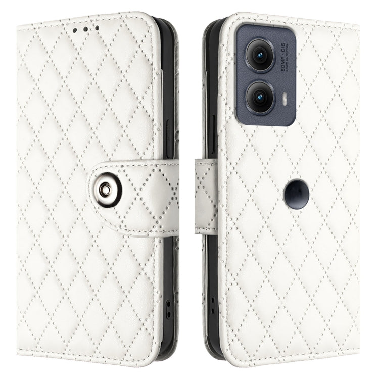For Motorola Edge 2024 Rhombic Texture Flip Leather Phone Case with Lanyard(White) by buy2fix