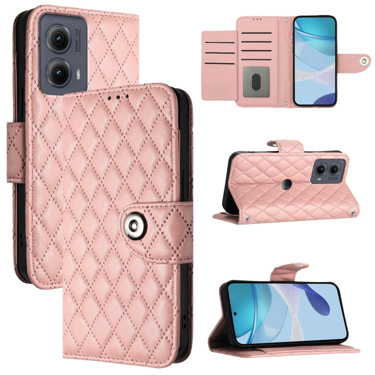 For Motorola Edge 2024 Rhombic Texture Flip Leather Phone Case with Lanyard(Coral Pink) by buy2fix