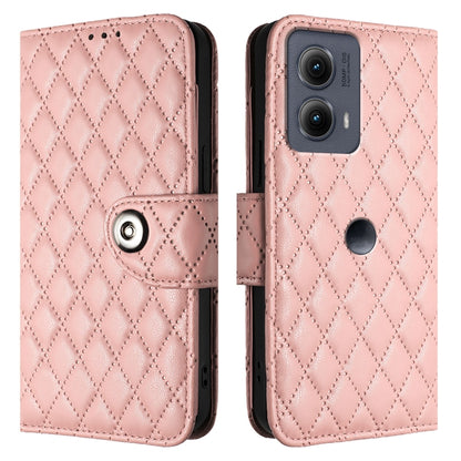 For Motorola Edge 2024 Rhombic Texture Flip Leather Phone Case with Lanyard(Coral Pink) by buy2fix