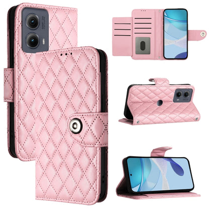For Motorola Edge 2024 Rhombic Texture Flip Leather Phone Case with Lanyard(Pink) by buy2fix