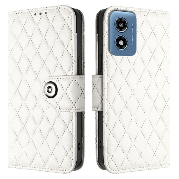 For Motorola Moto G Play 5G 2024 Rhombic Texture Flip Leather Phone Case with Lanyard(White) by buy2fix