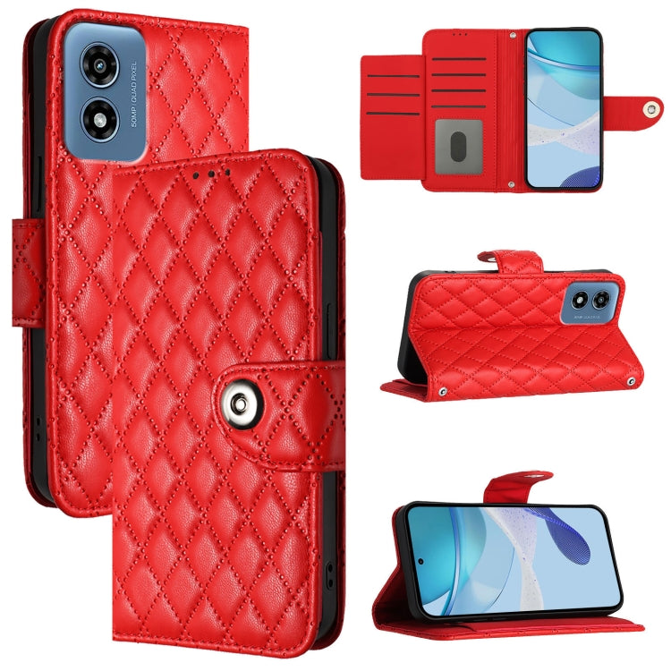 For Motorola Moto G 5G 2024 Global Rhombic Texture Flip Leather Phone Case with Lanyard(Red) by buy2fix