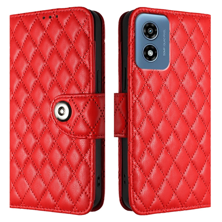 For Motorola Moto G 5G 2024 Global Rhombic Texture Flip Leather Phone Case with Lanyard(Red) by buy2fix